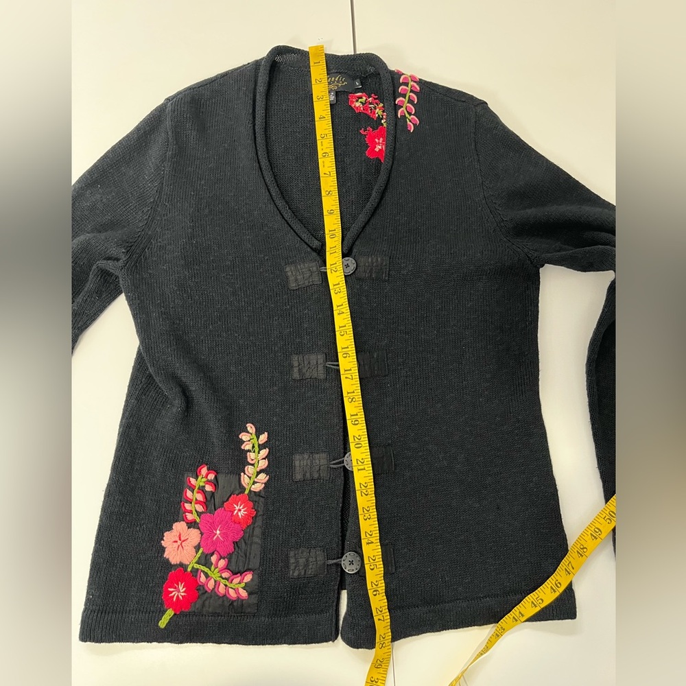 Vintage Icelandic Design Linen Cotton Embroidered Floral Cardigan Sweater Large - Picture 13 of 14